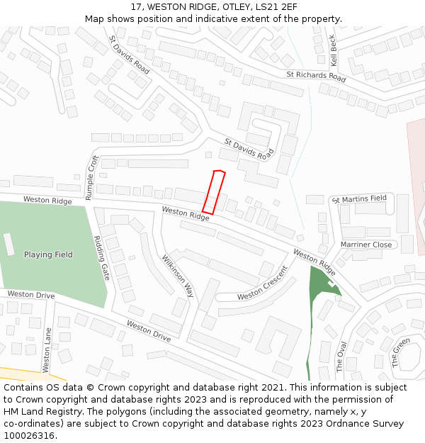 17, WESTON RIDGE, OTLEY, LS21 2EF: Location map and indicative extent of plot