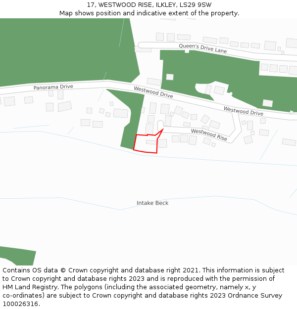 17, WESTWOOD RISE, ILKLEY, LS29 9SW: Location map and indicative extent of plot