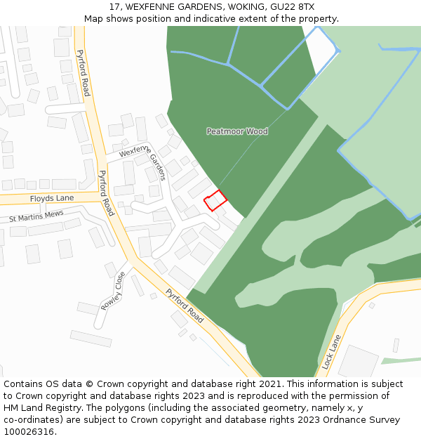 17, WEXFENNE GARDENS, WOKING, GU22 8TX: Location map and indicative extent of plot