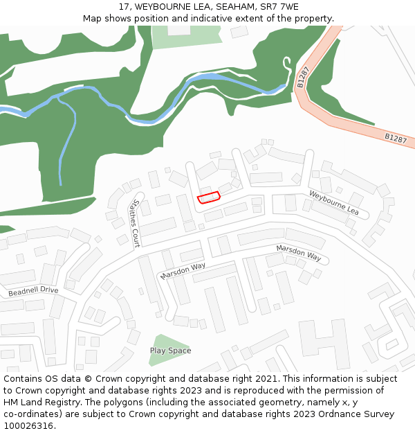 17, WEYBOURNE LEA, SEAHAM, SR7 7WE: Location map and indicative extent of plot