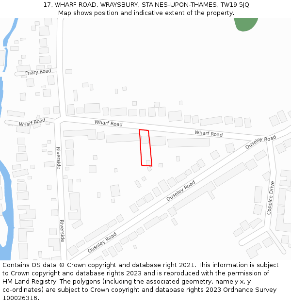 17, WHARF ROAD, WRAYSBURY, STAINES-UPON-THAMES, TW19 5JQ: Location map and indicative extent of plot