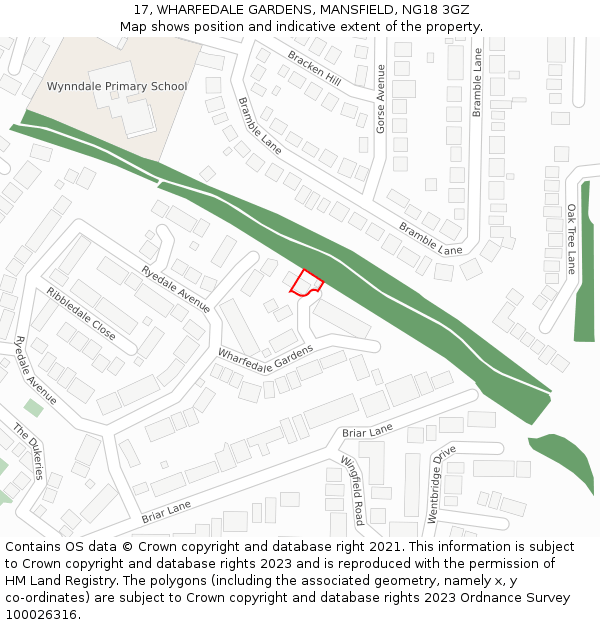 17, WHARFEDALE GARDENS, MANSFIELD, NG18 3GZ: Location map and indicative extent of plot