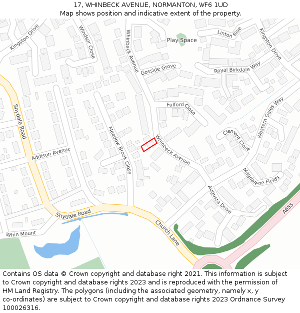 17, WHINBECK AVENUE, NORMANTON, WF6 1UD: Location map and indicative extent of plot