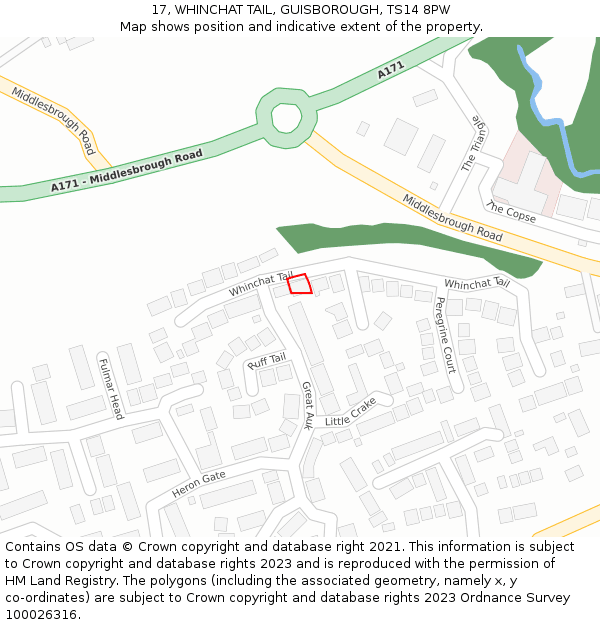 17, WHINCHAT TAIL, GUISBOROUGH, TS14 8PW: Location map and indicative extent of plot