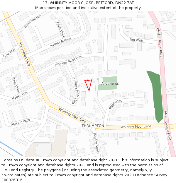 17, WHINNEY MOOR CLOSE, RETFORD, DN22 7AT: Location map and indicative extent of plot