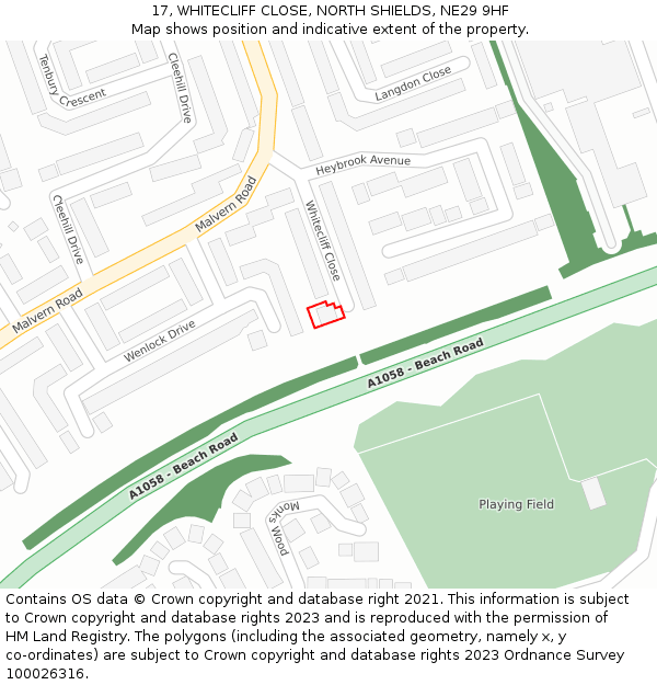 17, WHITECLIFF CLOSE, NORTH SHIELDS, NE29 9HF: Location map and indicative extent of plot