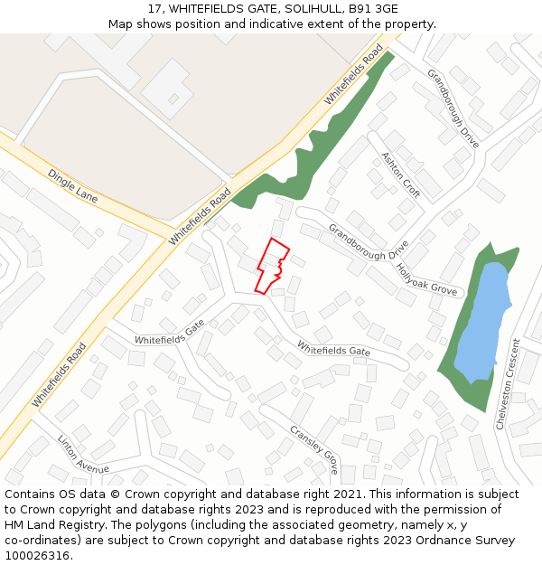 17, WHITEFIELDS GATE, SOLIHULL, B91 3GE: Location map and indicative extent of plot