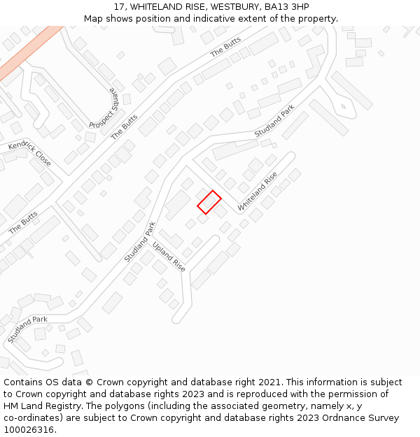 17, WHITELAND RISE, WESTBURY, BA13 3HP: Location map and indicative extent of plot