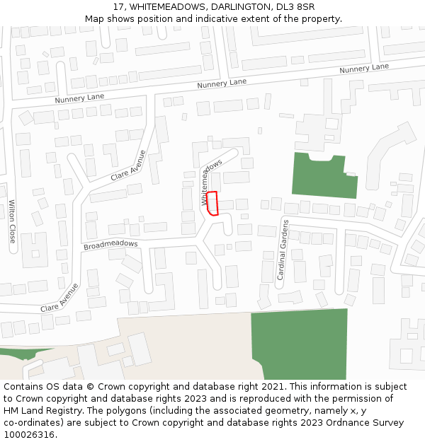 17, WHITEMEADOWS, DARLINGTON, DL3 8SR: Location map and indicative extent of plot