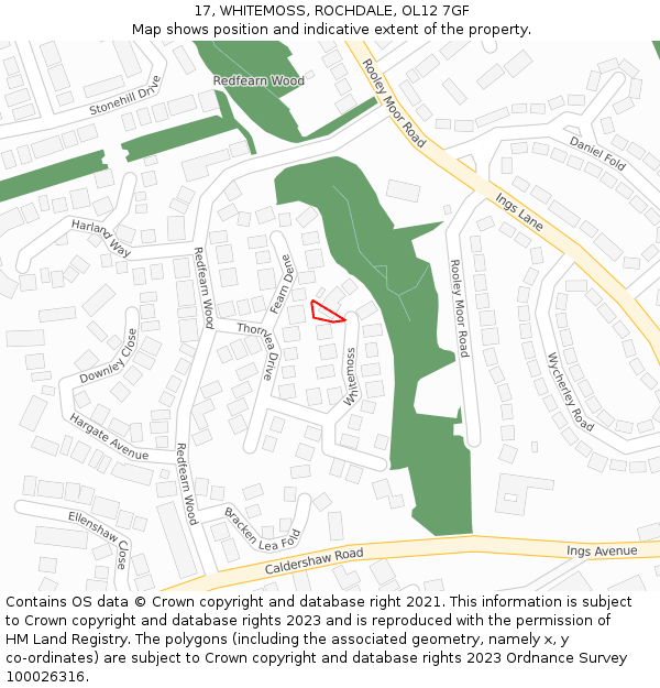 17, WHITEMOSS, ROCHDALE, OL12 7GF: Location map and indicative extent of plot