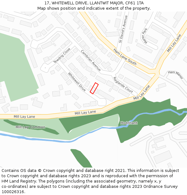 17, WHITEWELL DRIVE, LLANTWIT MAJOR, CF61 1TA: Location map and indicative extent of plot