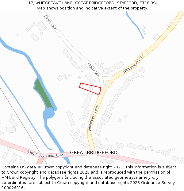 17, WHITGREAVE LANE, GREAT BRIDGEFORD, STAFFORD, ST18 9SJ: Location map and indicative extent of plot