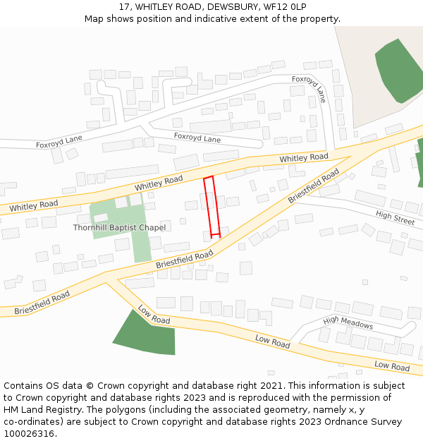17, WHITLEY ROAD, DEWSBURY, WF12 0LP: Location map and indicative extent of plot