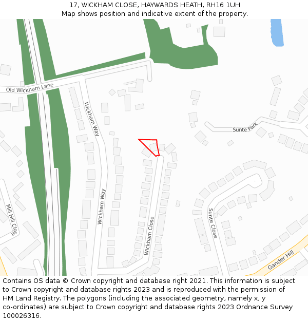 17, WICKHAM CLOSE, HAYWARDS HEATH, RH16 1UH: Location map and indicative extent of plot