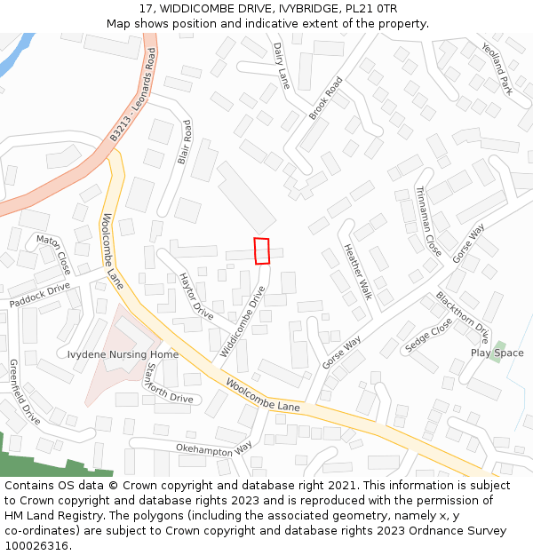 17, WIDDICOMBE DRIVE, IVYBRIDGE, PL21 0TR: Location map and indicative extent of plot