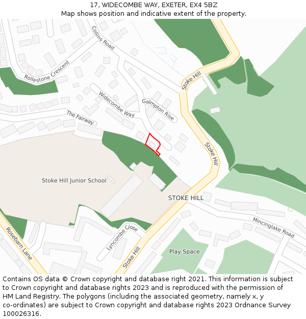 17, WIDECOMBE WAY, EXETER, EX4 5BZ: Location map and indicative extent of plot