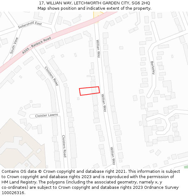 17, WILLIAN WAY, LETCHWORTH GARDEN CITY, SG6 2HQ: Location map and indicative extent of plot