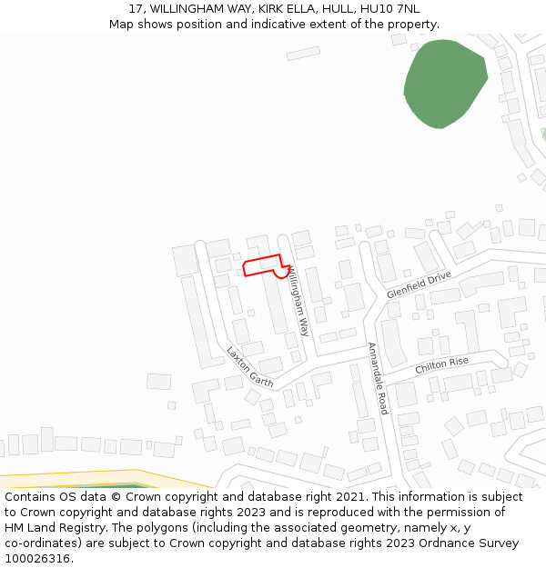 17, WILLINGHAM WAY, KIRK ELLA, HULL, HU10 7NL: Location map and indicative extent of plot