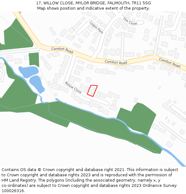 17, WILLOW CLOSE, MYLOR BRIDGE, FALMOUTH, TR11 5SG: Location map and indicative extent of plot