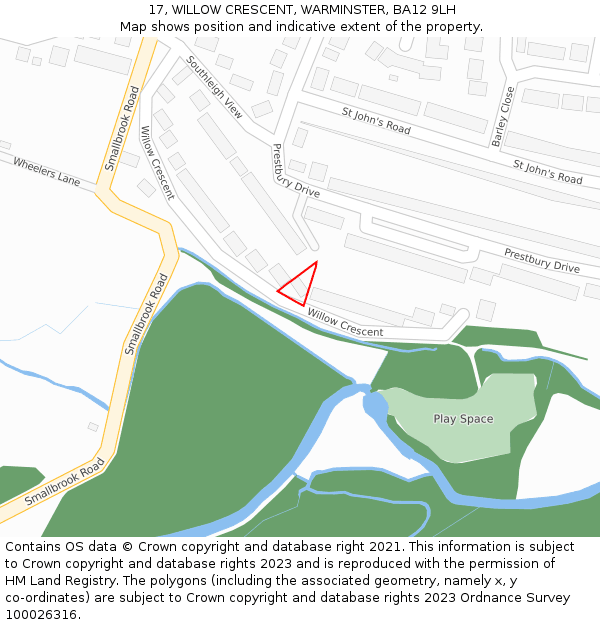 17, WILLOW CRESCENT, WARMINSTER, BA12 9LH: Location map and indicative extent of plot