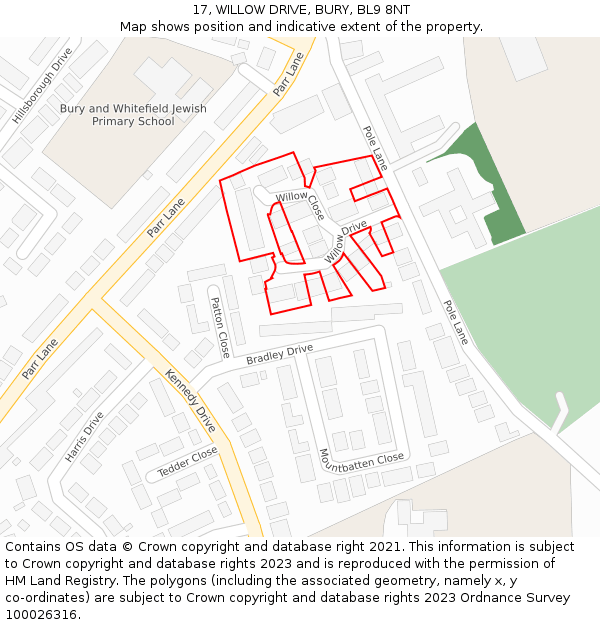 17, WILLOW DRIVE, BURY, BL9 8NT: Location map and indicative extent of plot