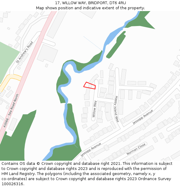 17, WILLOW WAY, BRIDPORT, DT6 4RU: Location map and indicative extent of plot