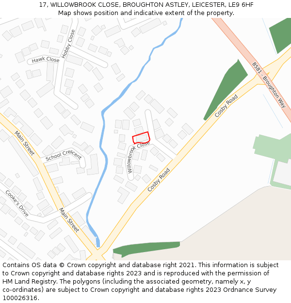 17, WILLOWBROOK CLOSE, BROUGHTON ASTLEY, LEICESTER, LE9 6HF: Location map and indicative extent of plot