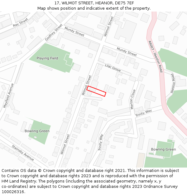17, WILMOT STREET, HEANOR, DE75 7EF: Location map and indicative extent of plot