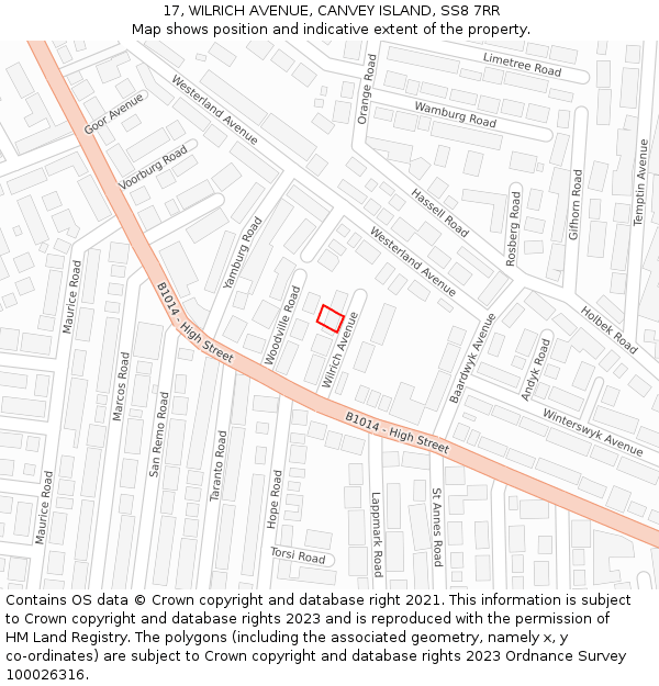 17, WILRICH AVENUE, CANVEY ISLAND, SS8 7RR: Location map and indicative extent of plot