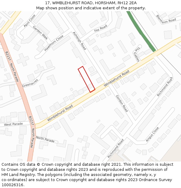 17, WIMBLEHURST ROAD, HORSHAM, RH12 2EA: Location map and indicative extent of plot