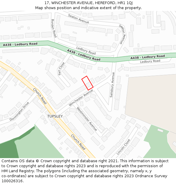 17, WINCHESTER AVENUE, HEREFORD, HR1 1QJ: Location map and indicative extent of plot