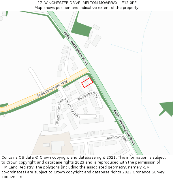 17, WINCHESTER DRIVE, MELTON MOWBRAY, LE13 0PE: Location map and indicative extent of plot