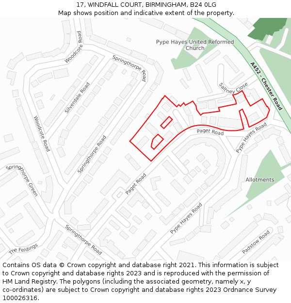 17, WINDFALL COURT, BIRMINGHAM, B24 0LG: Location map and indicative extent of plot