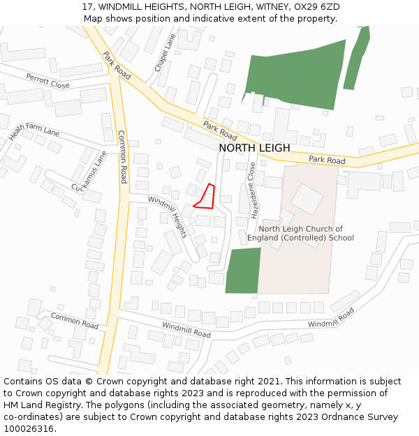 17, WINDMILL HEIGHTS, NORTH LEIGH, WITNEY, OX29 6ZD: Location map and indicative extent of plot