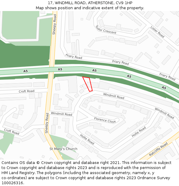 17, WINDMILL ROAD, ATHERSTONE, CV9 1HP: Location map and indicative extent of plot