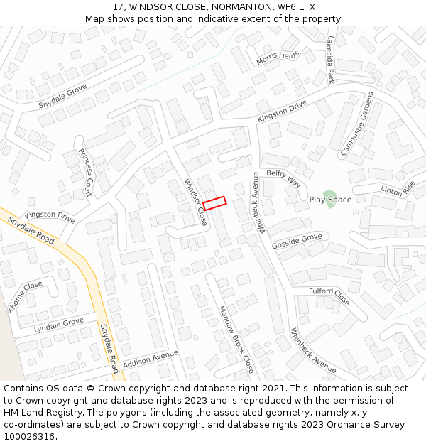 17, WINDSOR CLOSE, NORMANTON, WF6 1TX: Location map and indicative extent of plot