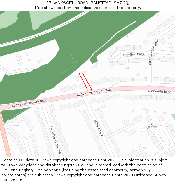 17, WINKWORTH ROAD, BANSTEAD, SM7 2QJ: Location map and indicative extent of plot