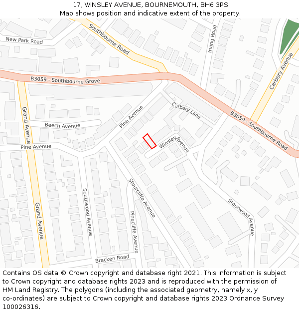 17, WINSLEY AVENUE, BOURNEMOUTH, BH6 3PS: Location map and indicative extent of plot