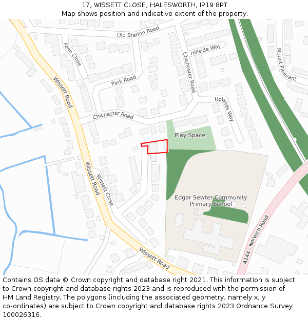 17, WISSETT CLOSE, HALESWORTH, IP19 8PT: Location map and indicative extent of plot