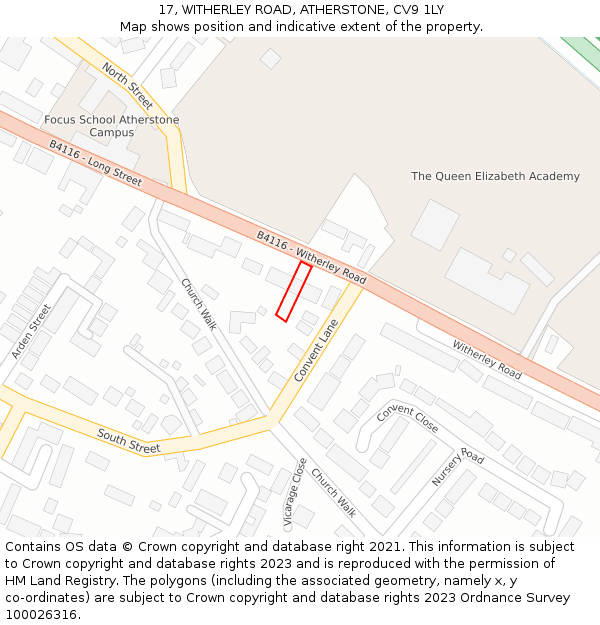 17, WITHERLEY ROAD, ATHERSTONE, CV9 1LY: Location map and indicative extent of plot