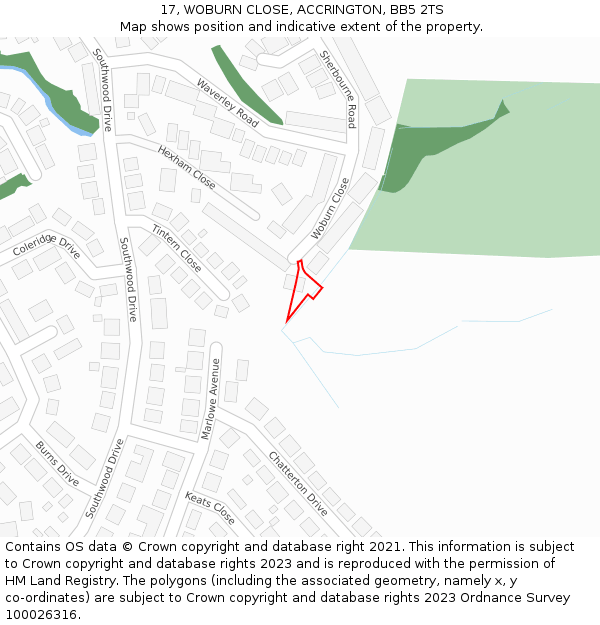 17, WOBURN CLOSE, ACCRINGTON, BB5 2TS: Location map and indicative extent of plot