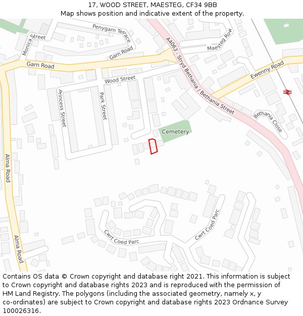 17, WOOD STREET, MAESTEG, CF34 9BB: Location map and indicative extent of plot