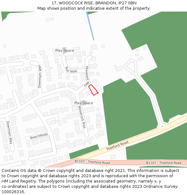17, WOODCOCK RISE, BRANDON, IP27 0BN: Location map and indicative extent of plot