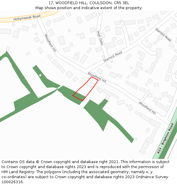 17, WOODFIELD HILL, COULSDON, CR5 3EL: Location map and indicative extent of plot