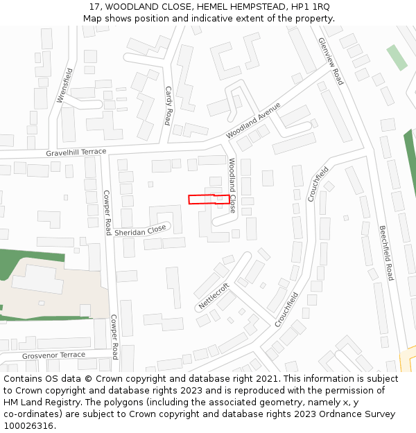 17, WOODLAND CLOSE, HEMEL HEMPSTEAD, HP1 1RQ: Location map and indicative extent of plot