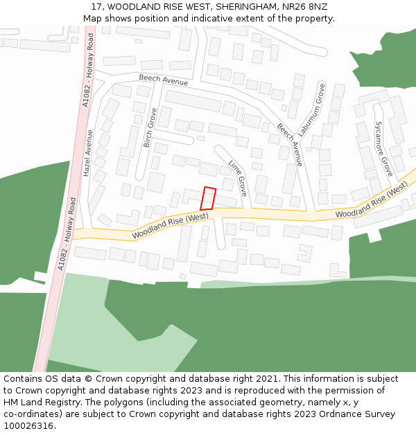 17, WOODLAND RISE WEST, SHERINGHAM, NR26 8NZ: Location map and indicative extent of plot