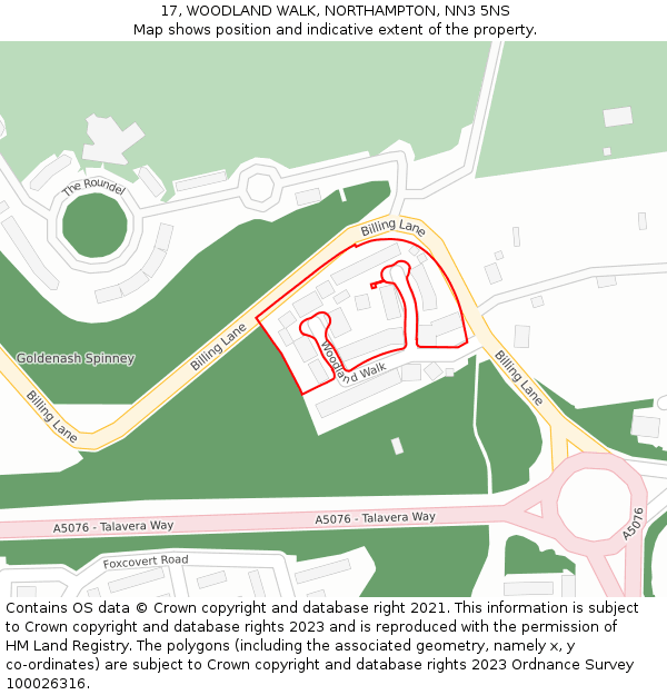 17, WOODLAND WALK, NORTHAMPTON, NN3 5NS: Location map and indicative extent of plot
