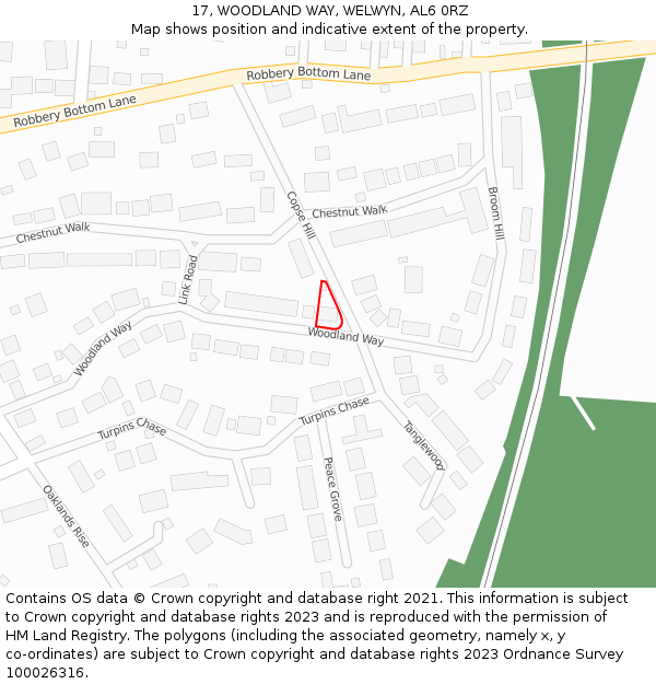 17, WOODLAND WAY, WELWYN, AL6 0RZ: Location map and indicative extent of plot