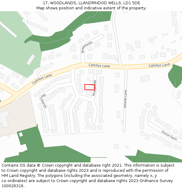 17, WOODLANDS, LLANDRINDOD WELLS, LD1 5DE: Location map and indicative extent of plot