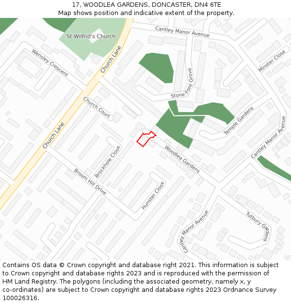 17, WOODLEA GARDENS, DONCASTER, DN4 6TE: Location map and indicative extent of plot